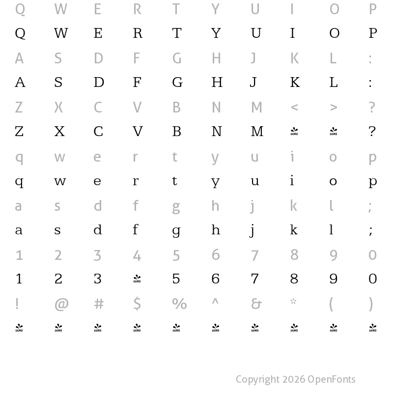 Character Map of FONTSPRING DEMO - Egyptian Text Pro Light Regular