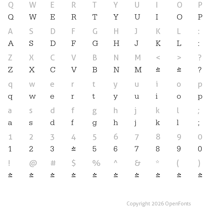 Character Map of FONTSPRING DEMO - Egyptienne FS Lt Regular