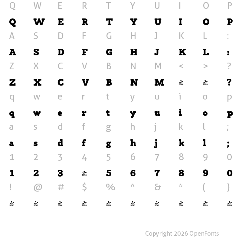 Character Map of FONTSPRING DEMO - Eksja Extremes Bold