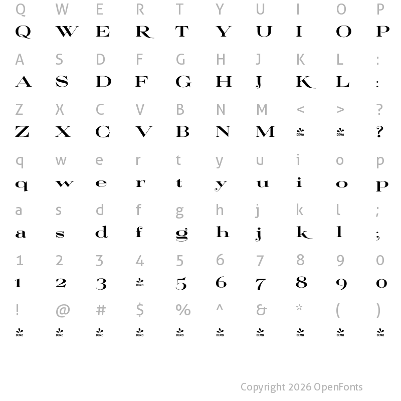 Character Map of FONTSPRING DEMO - ElegiaBold Regular