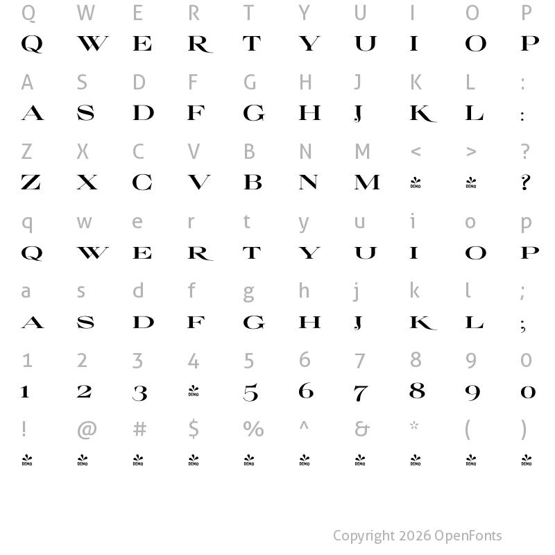 Character Map of FONTSPRING DEMO - ElegiaBoldCaps Regular