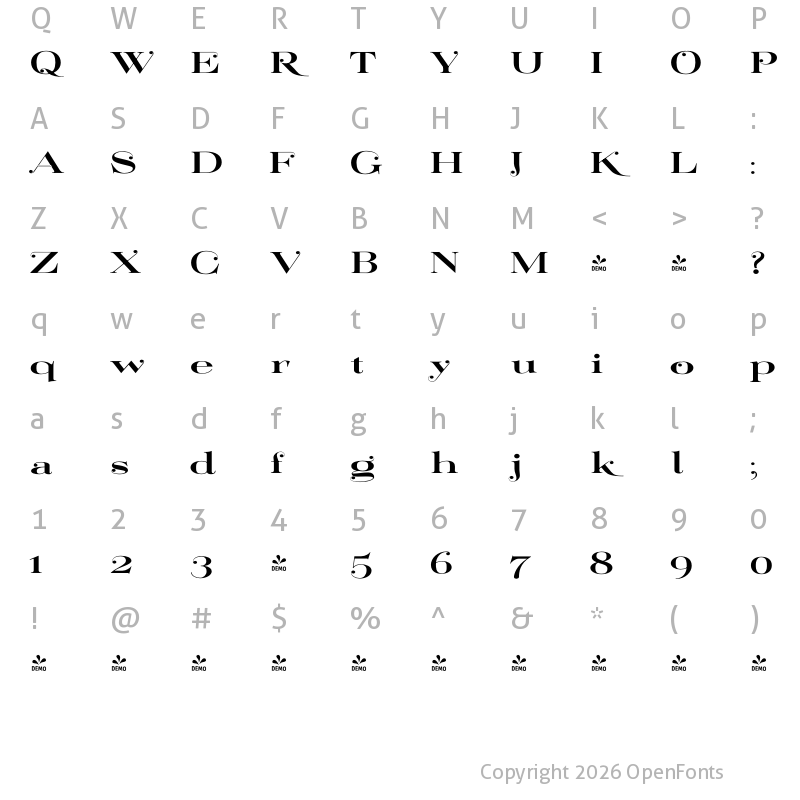 Character Map of FONTSPRING DEMO - ElegiaBoldDots Regular