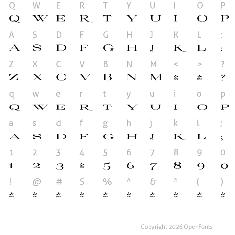 Character Map of FONTSPRING DEMO - ElegiaCaps Roman