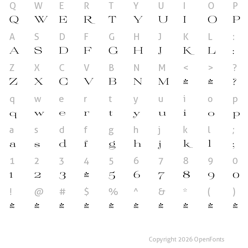 Character Map of FONTSPRING DEMO - ElegiaLight Regular