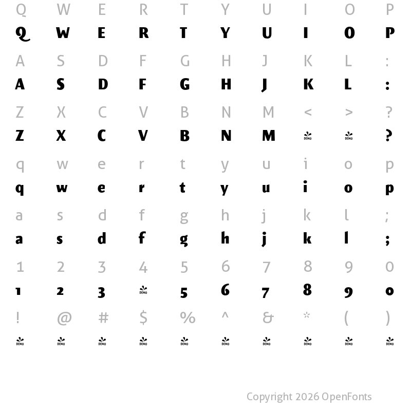 Character Map of FONTSPRING DEMO - Elemental Sans Pro Extra Bold