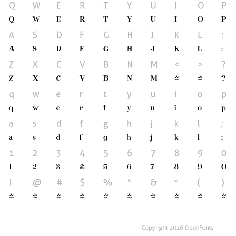 Character Map of FONTSPRING DEMO - Elroy Italic