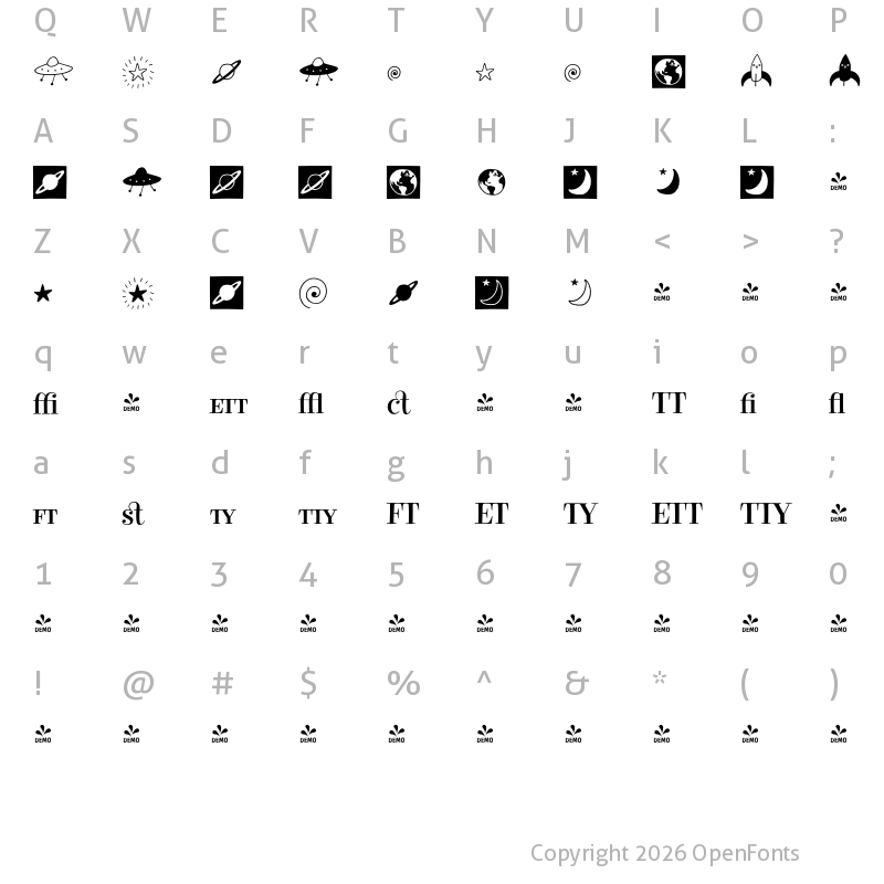 Character Map of FONTSPRING DEMO - ElroyExtrasOrnaments Regular