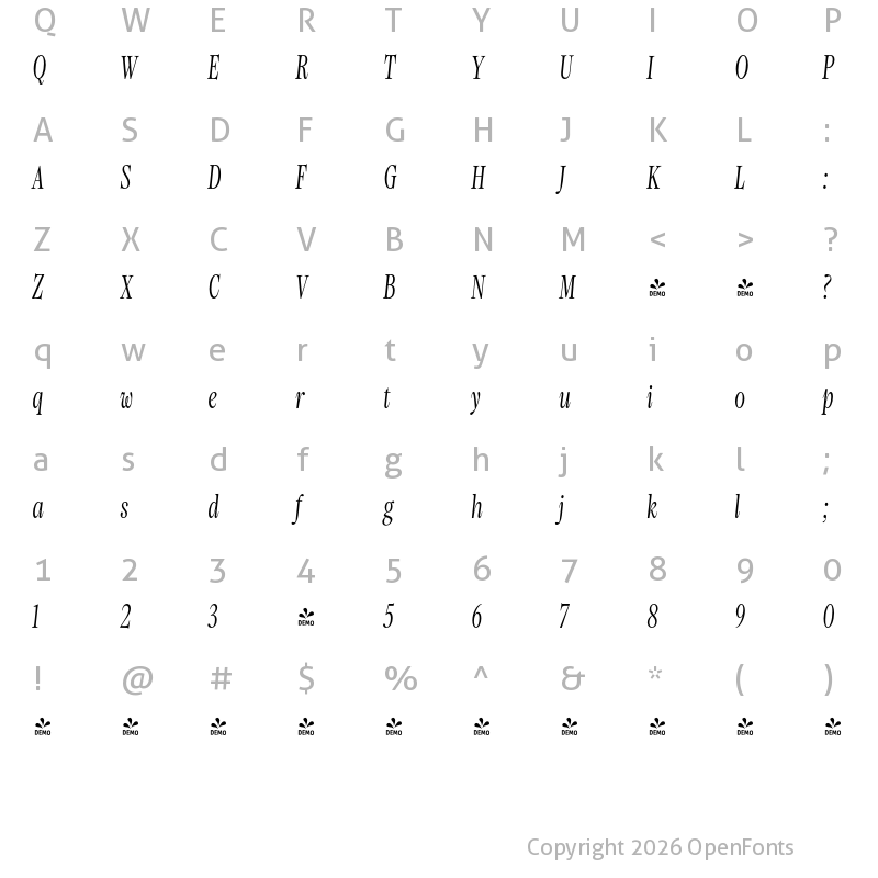 Character Map of FONTSPRING DEMO - Elyanor Italic