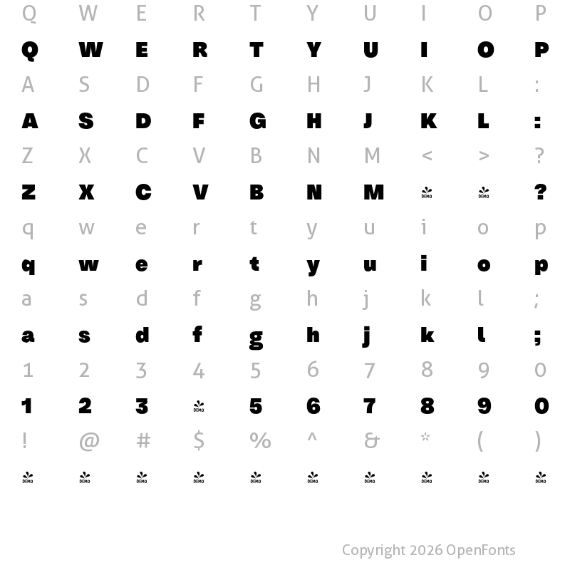 Character Map of FONTSPRING DEMO - Em One Black Regular