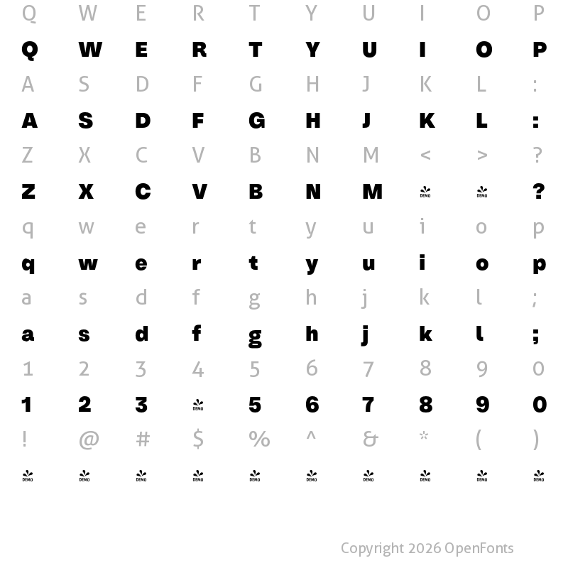 Character Map of FONTSPRING DEMO - Em One ExtraBold Regular