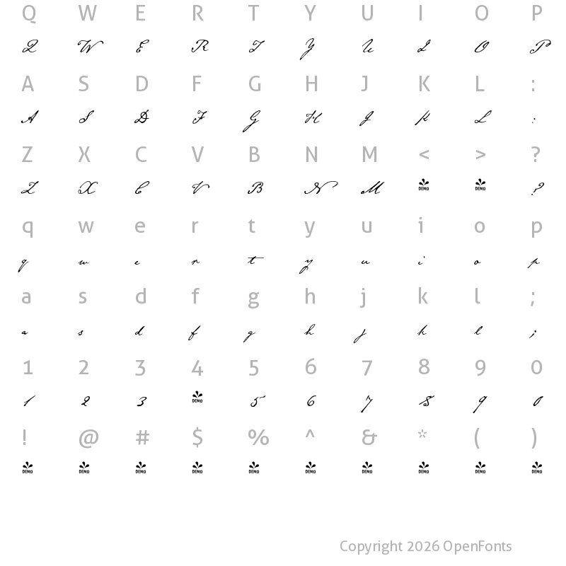 Character Map of FONTSPRING DEMO - Emily Austin Regular