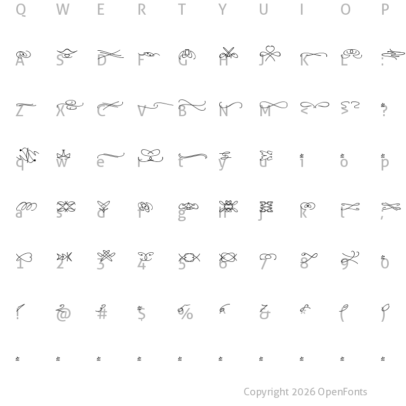 Character Map of FONTSPRING DEMO - Emily In White Swashes III Regular