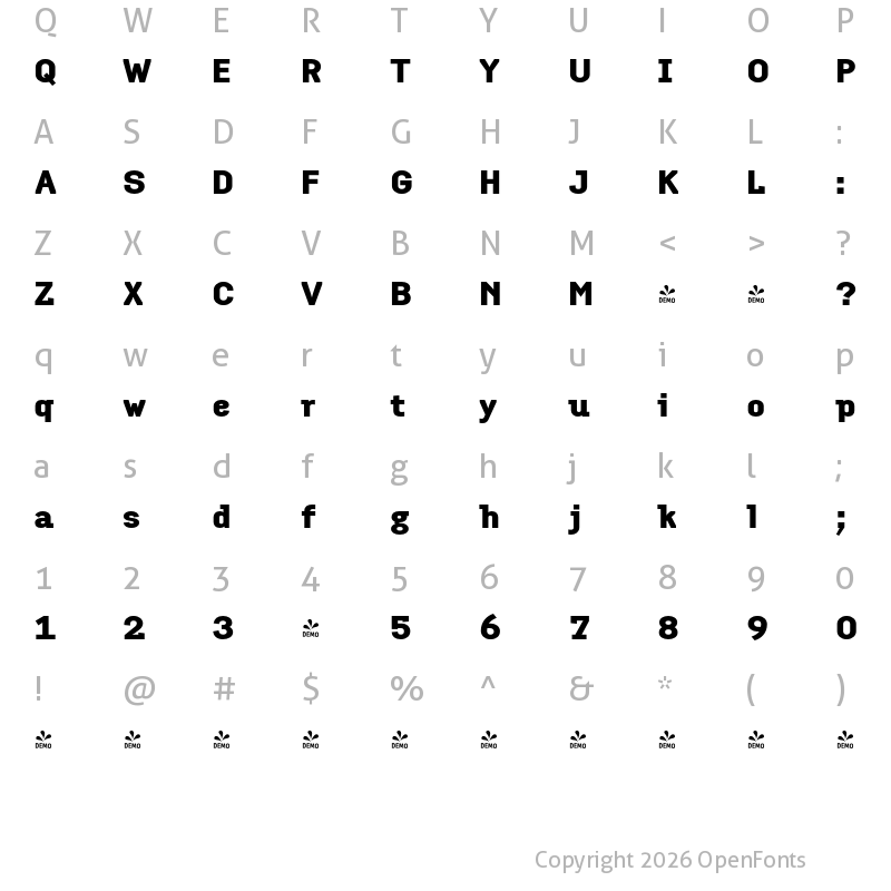 Character Map of FONTSPRING DEMO - Empirical Six Regular