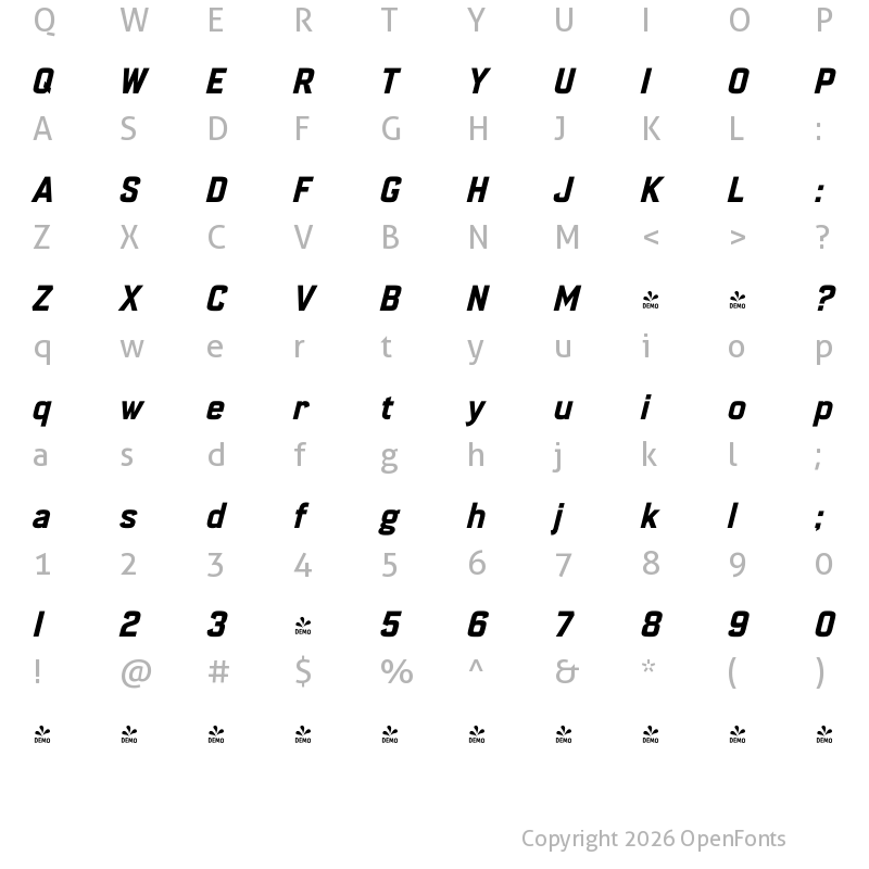 Character Map of FONTSPRING DEMO - Enamela Bold Italic
