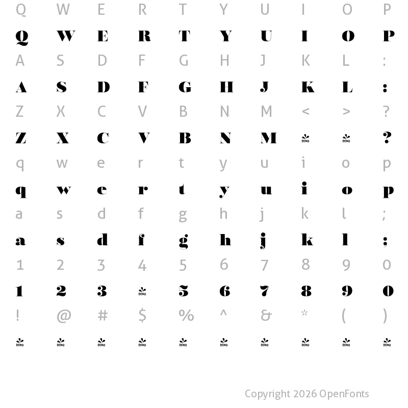 Character Map of FONTSPRING DEMO - Encorpada Classic Black Regular