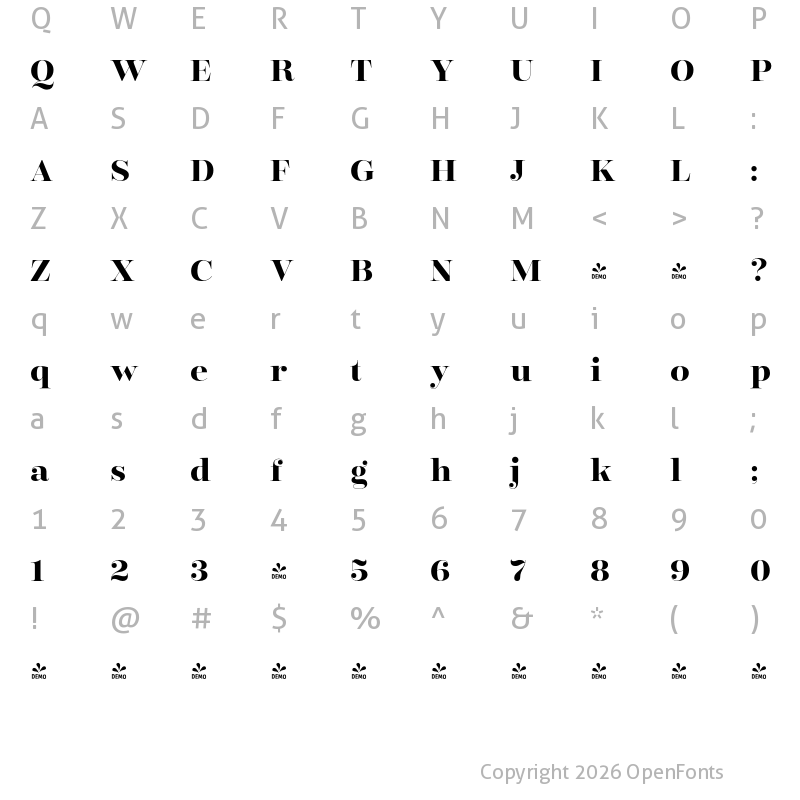 Character Map of FONTSPRING DEMO - Encorpada Classic Bold