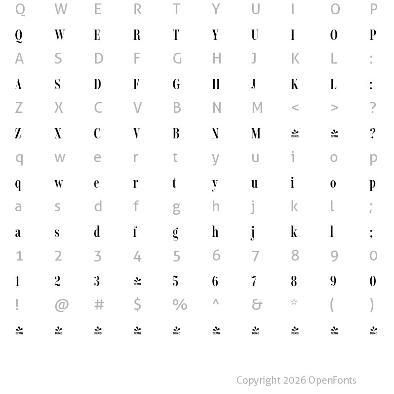 Character Map of FONTSPRING DEMO - Encorpada Classic Compressed SmBd Regular