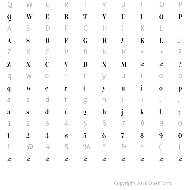 Character Map of FONTSPRING DEMO - Encorpada Classic Condensed SmBd Regular