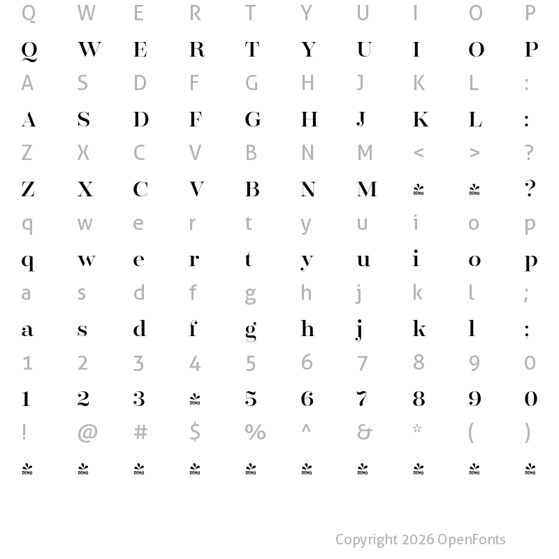 Character Map of FONTSPRING DEMO - Encorpada Classic Regular