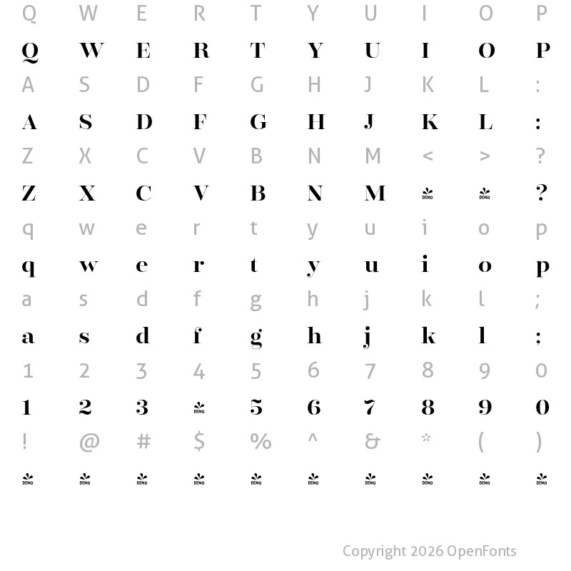 Character Map of FONTSPRING DEMO - Encorpada Classic SemiBold Regular