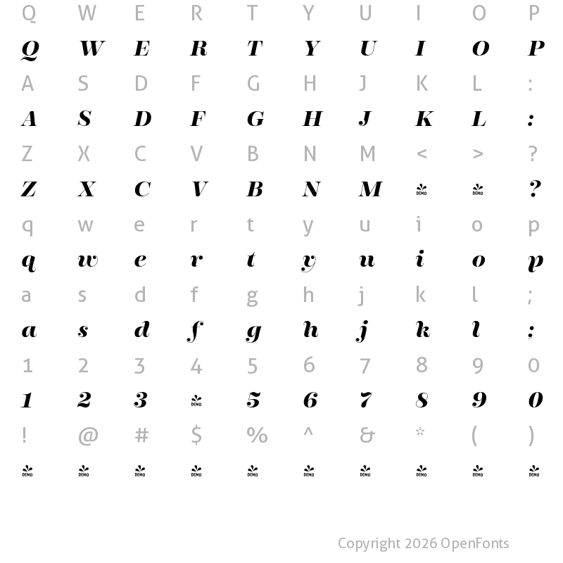 Character Map of FONTSPRING DEMO - Encorpada Pro Bold Italic Bold