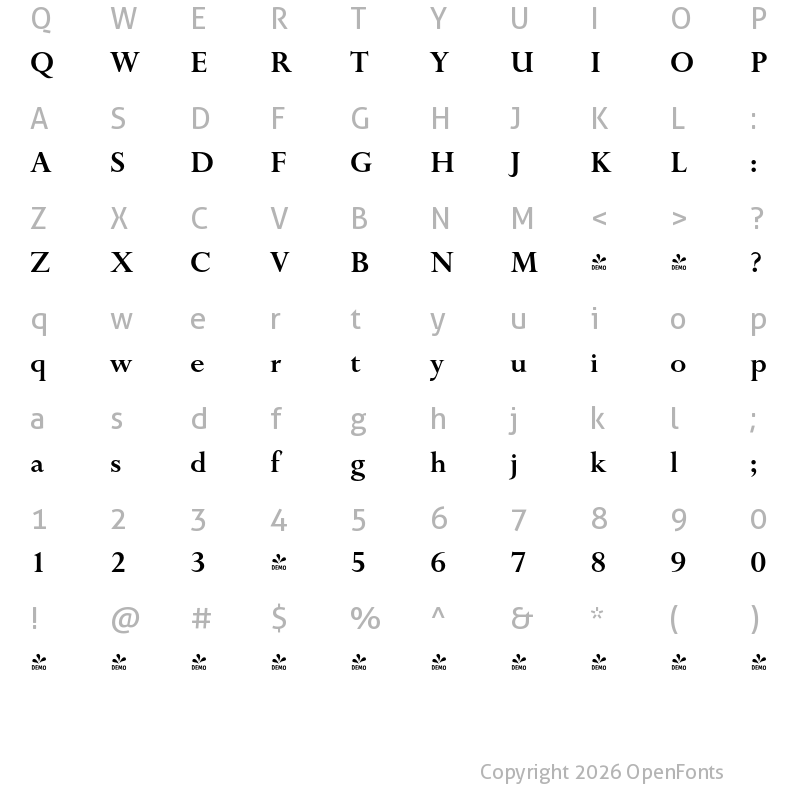 Character Map of FONTSPRING DEMO - English Serif Medium Regular