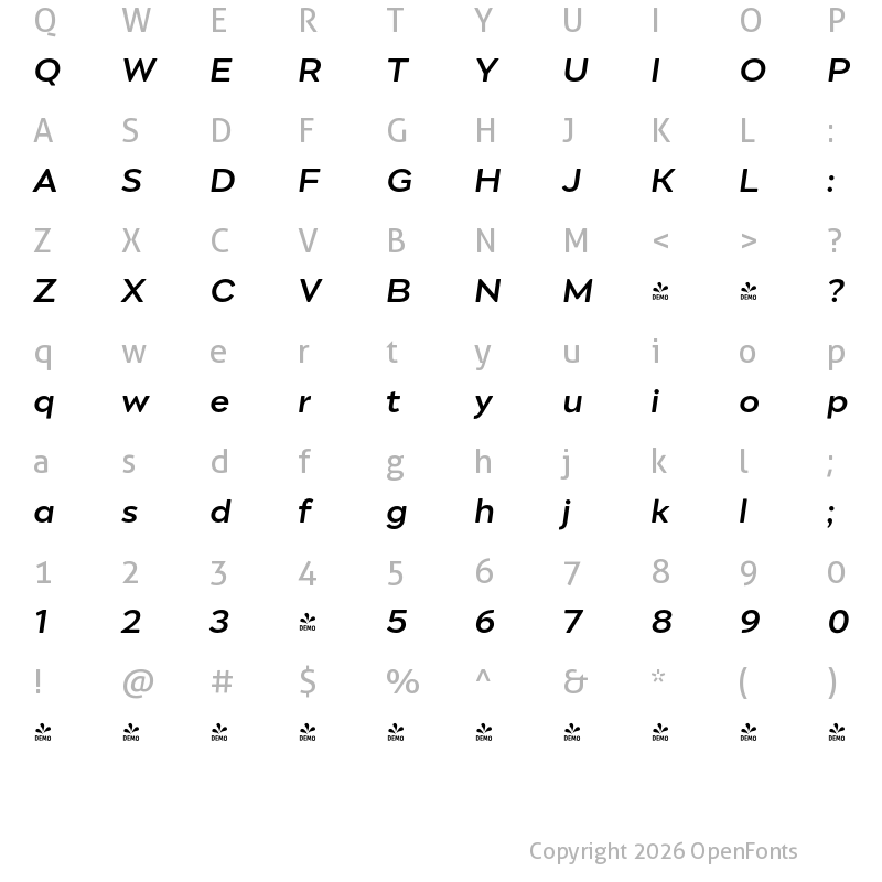 Character Map of FONTSPRING DEMO - Engram PRO Medium Italic