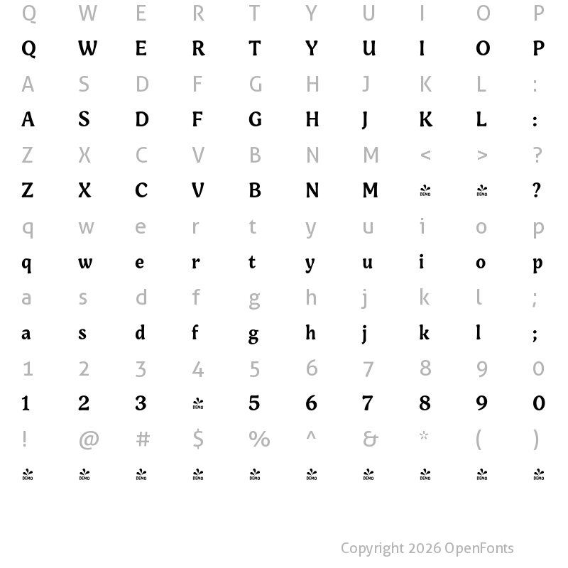 Character Map of FONTSPRING DEMO - Engria Med Regular