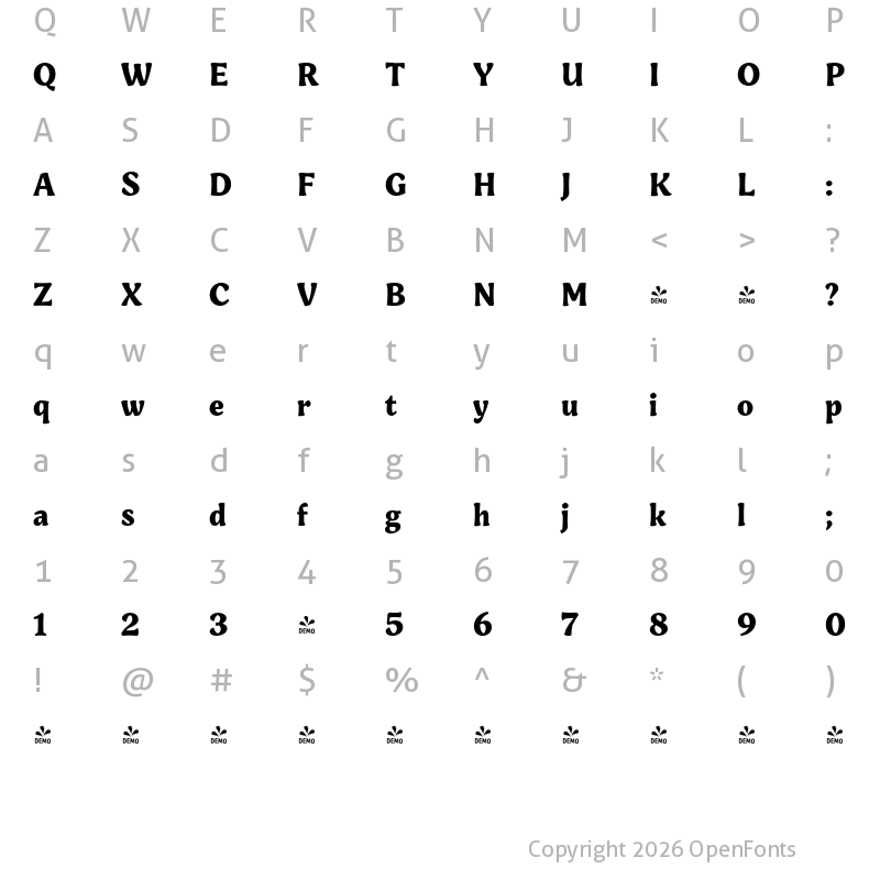 Character Map of FONTSPRING DEMO - Engria Reg Bold