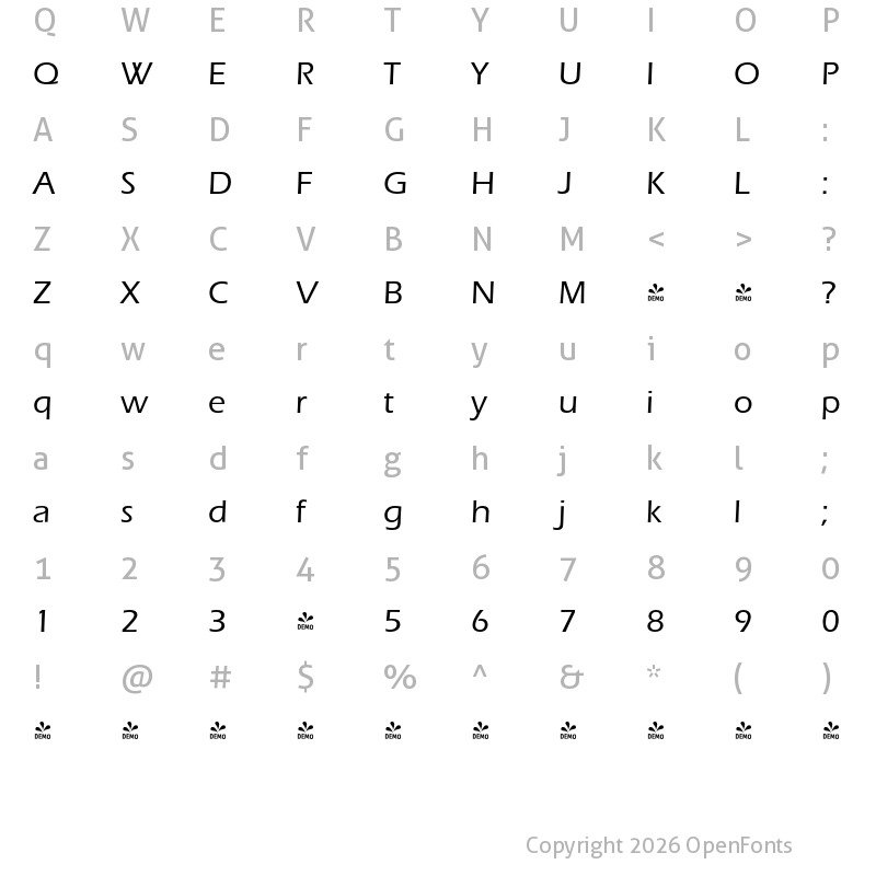 Character Map of FONTSPRING DEMO - Ennis Pro Medium Regular