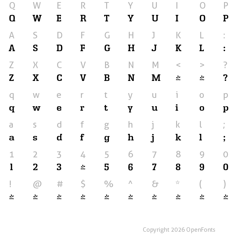 Character Map of FONTSPRING DEMO - Enschede Serial Bold