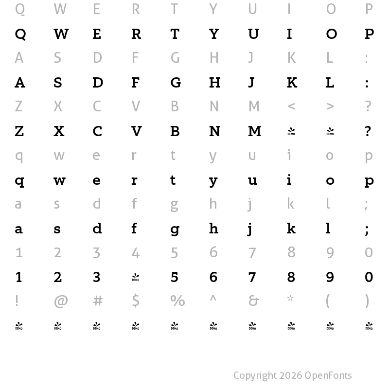 Character Map of FONTSPRING DEMO - EquipSlab Medium Regular