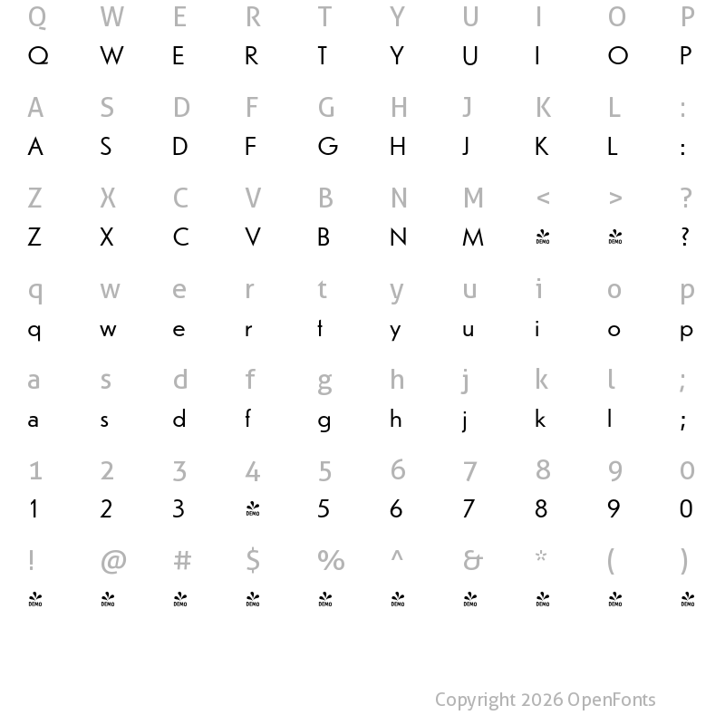 Character Map of FONTSPRING DEMO - Erbar URW Regular