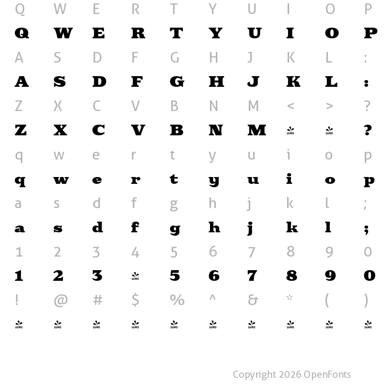 Character Map of FONTSPRING DEMO - Eroika Slab Bk Regular