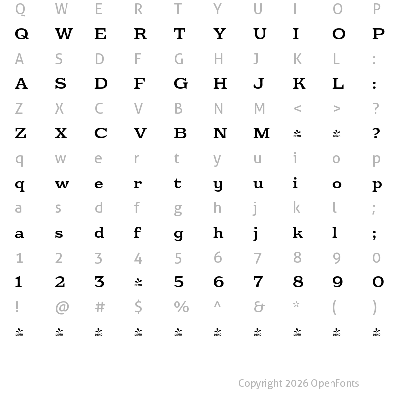 Character Map of FONTSPRING DEMO - Eroika Slab Reg Regular