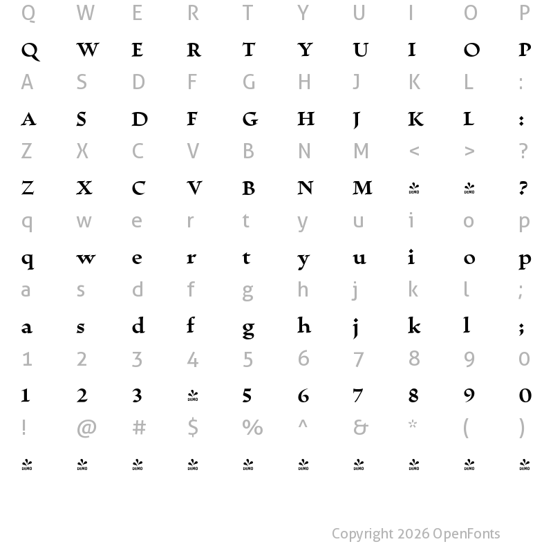 Character Map of FONTSPRING DEMO - Escritura Bold