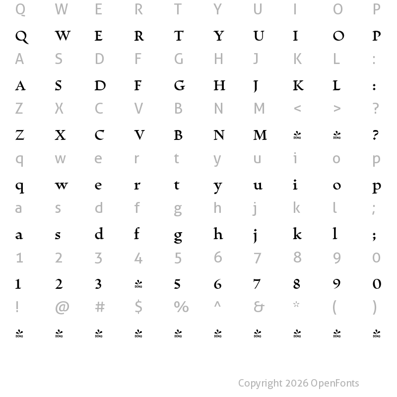 Character Map of FONTSPRING DEMO - Escritura DemiBold DemiBold
