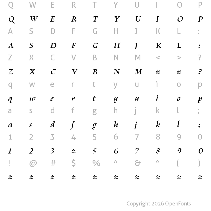 Character Map of FONTSPRING DEMO - Escritura DemiBold DemiBold Italic