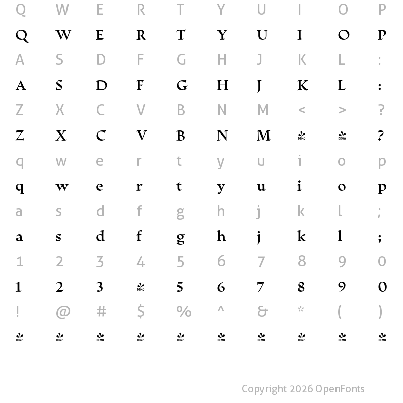 Character Map of FONTSPRING DEMO - Escritura Display Demi Bold Regular