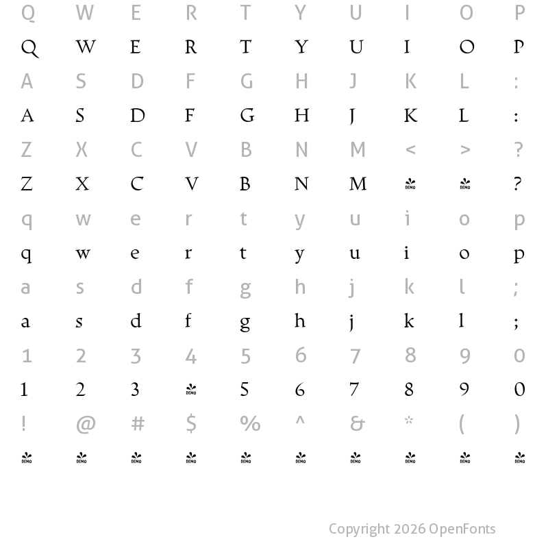 Character Map of FONTSPRING DEMO - Escritura Display Regular