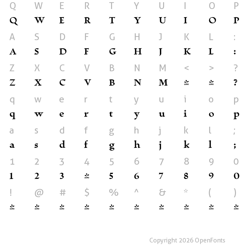 Character Map of FONTSPRING DEMO - Escritura Hebrew Bold Bold