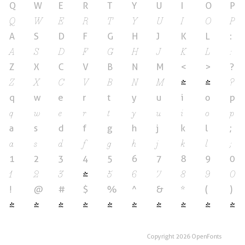 Character Map of FONTSPRING DEMO - Essonnes Headline Regular