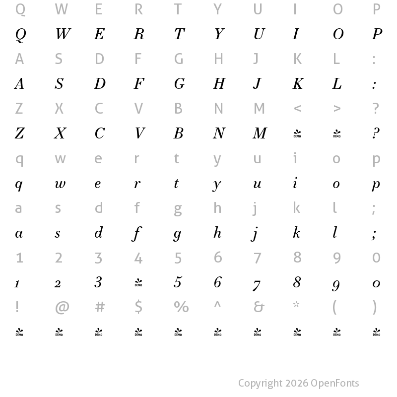 Character Map of FONTSPRING DEMO - Essonnes Text Regular