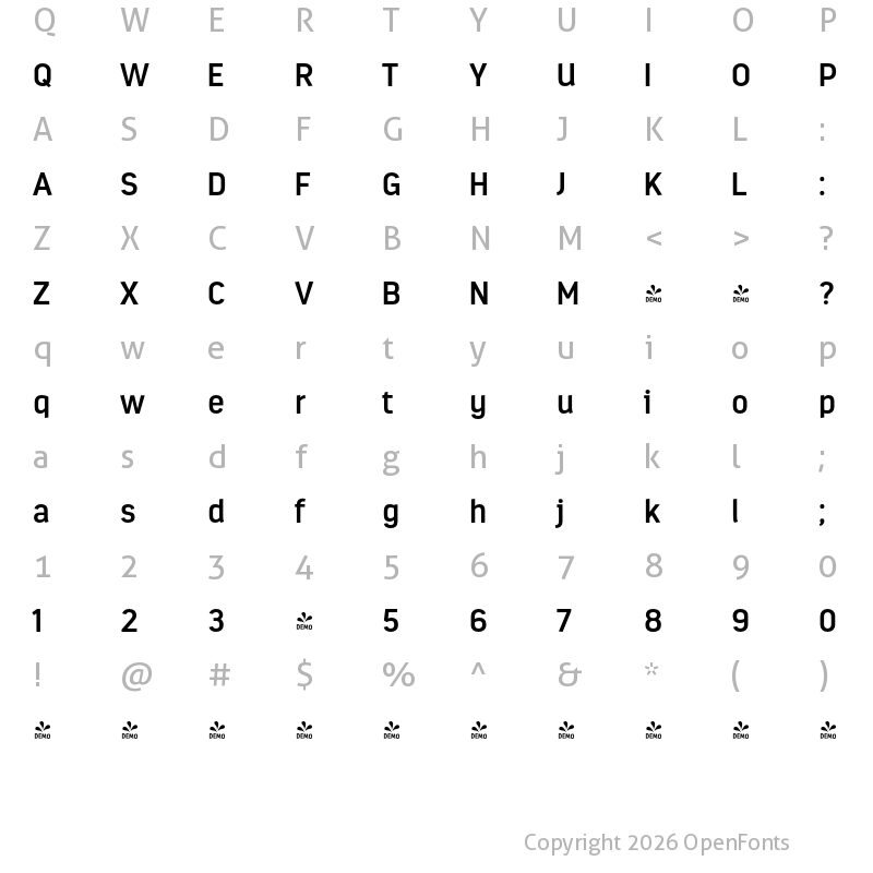 Character Map of FONTSPRING DEMO - Estandar SemiBold Regular