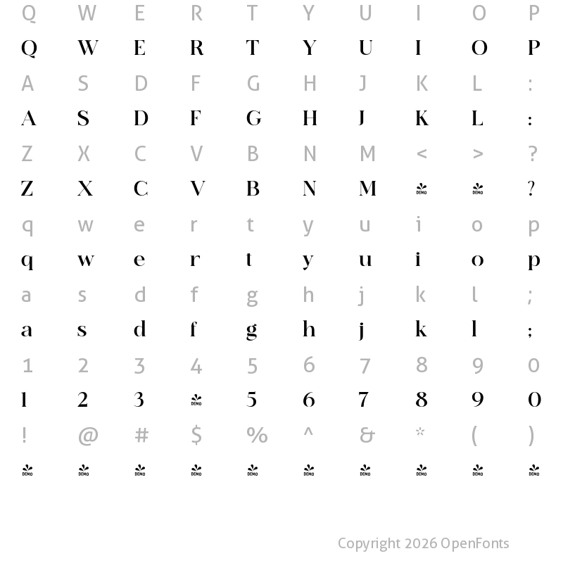 Character Map of FONTSPRING DEMO - Ethereal Black Regular