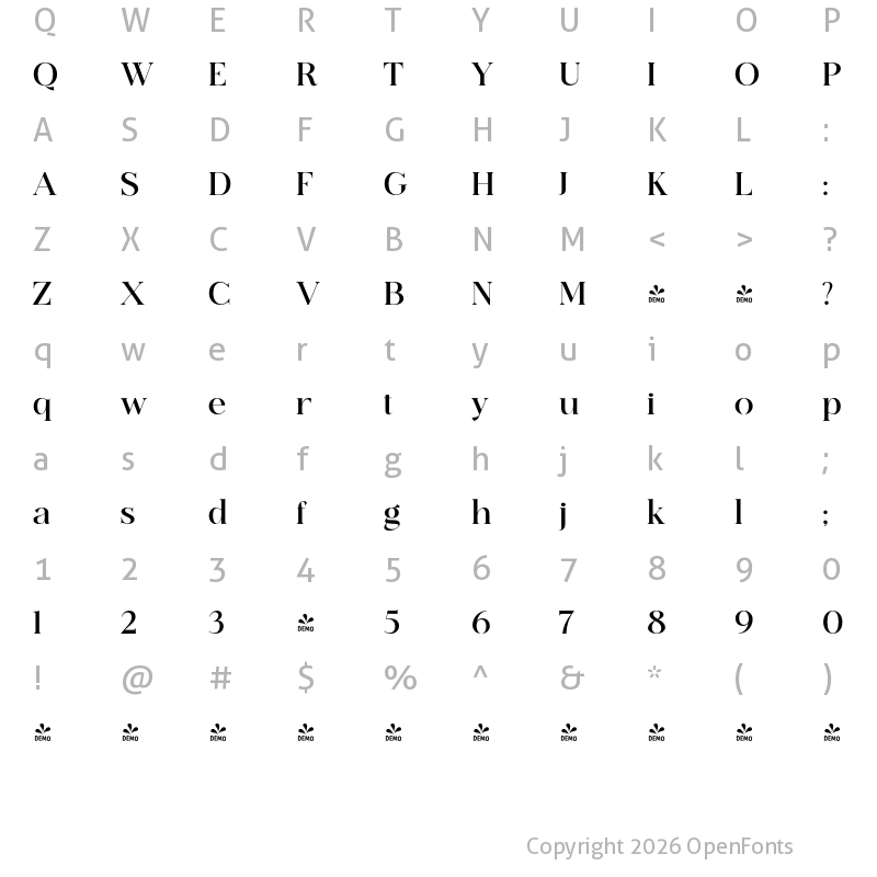 Character Map of FONTSPRING DEMO - Ethereal ExtBd Regular