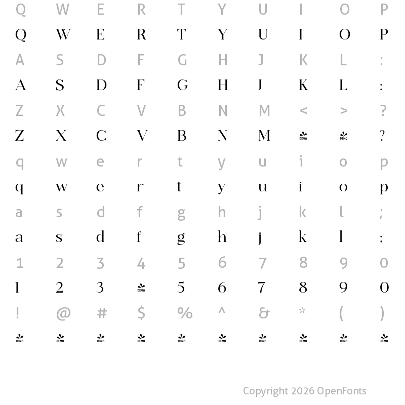 Character Map of FONTSPRING DEMO - Ethereal Med Regular