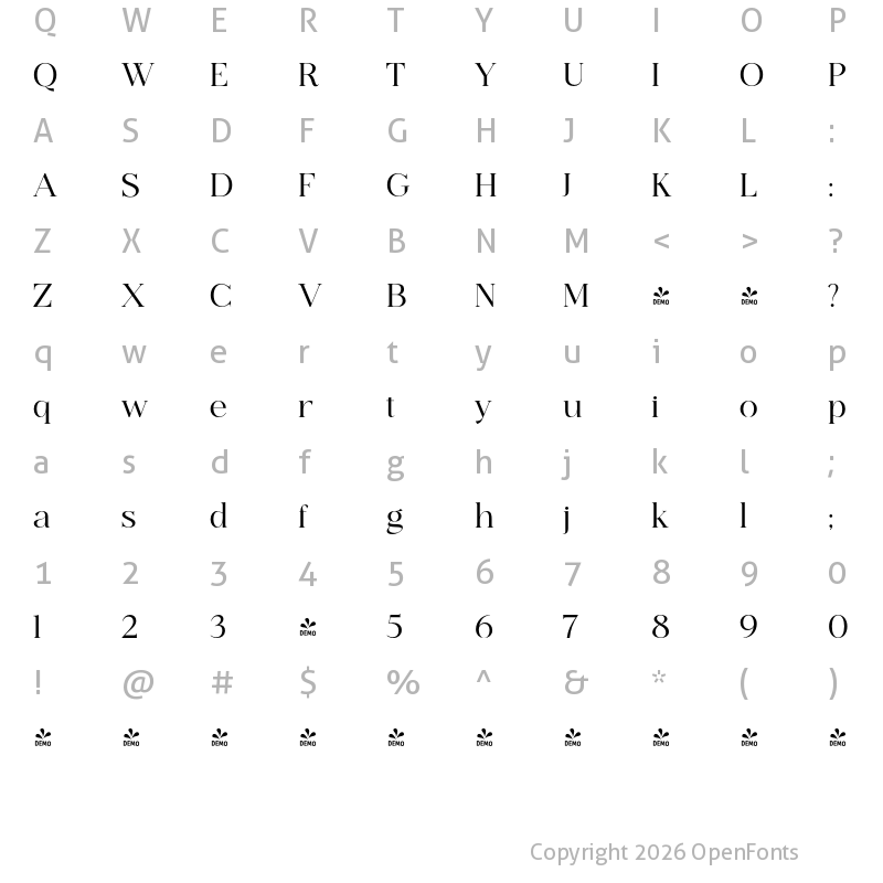 Character Map of FONTSPRING DEMO - Ethereal Regular