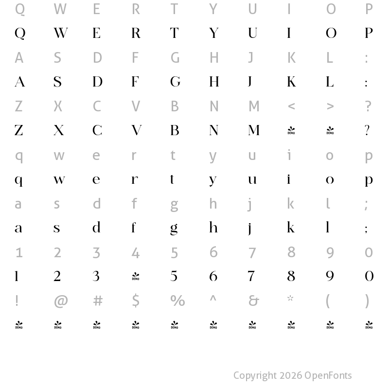 Character Map of FONTSPRING DEMO - Ethereal SemBd Regular