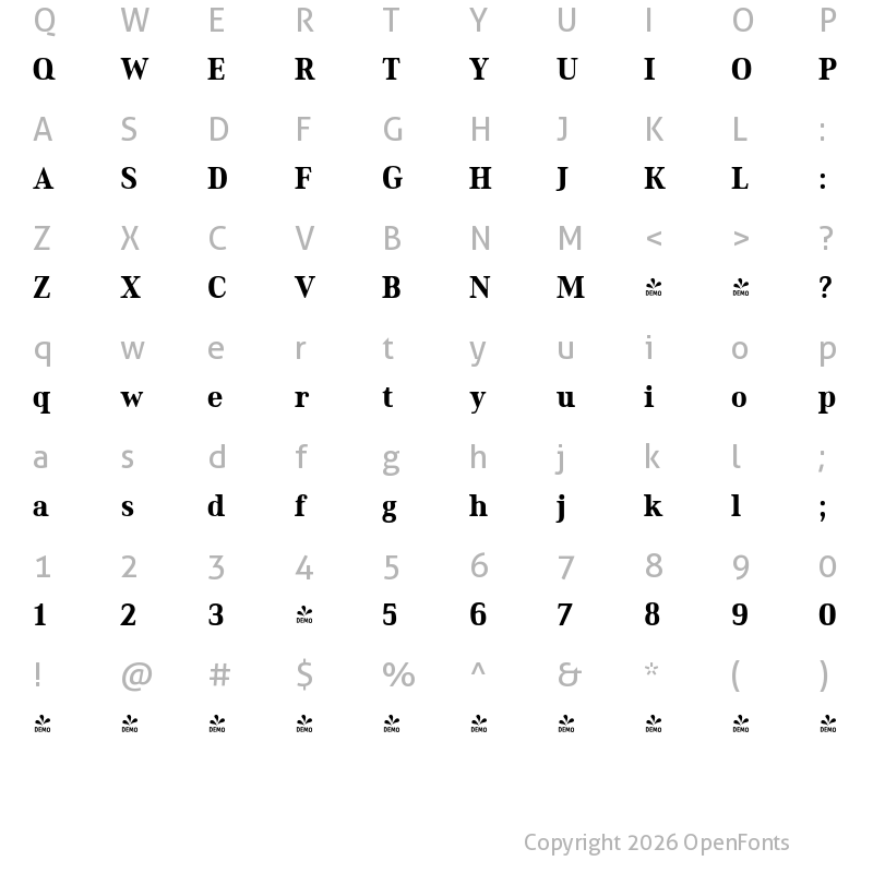 Character Map of FONTSPRING DEMO - Ethos Condensed Heavy Condensed Heavy